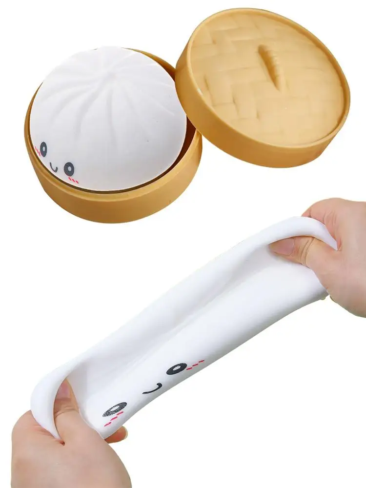 Kleurrijke Dumpling Squishy Stressballen Fidget Sensorische Speelgoed Simulatie Eten Squishies Broodje met Stoomkoker Knijpdeegbal Cadeaus - afbeelding 2