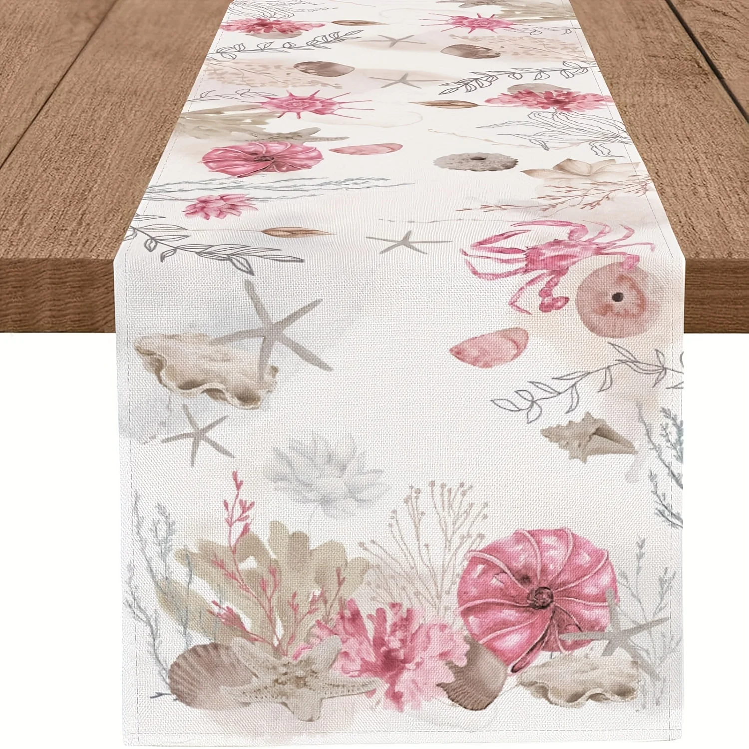 1 Piece Tropical Ocean Coast Design Table Runner Featuring Shells, Burlap, and Starfish, Suitable for Farmhouse, Indoor, Kitchen, Celebrations, Table Decoration, Restaurant, and Banquet Decoration Supplies