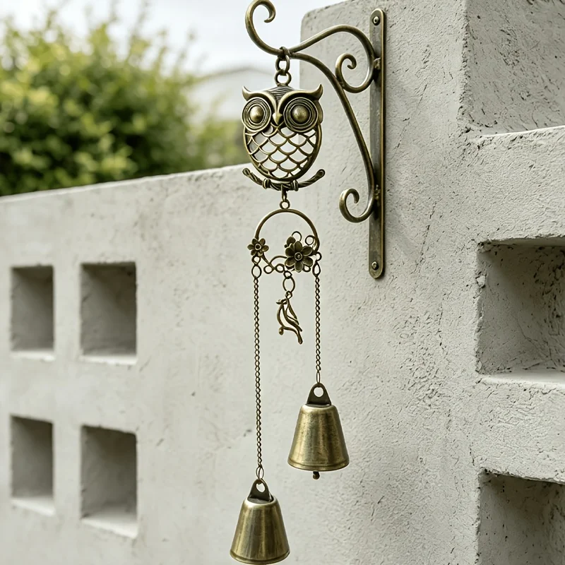 2/1 Piece Forest-Style Metal Owl Wind Chime with Double Bells, Entrance Door Decoration, Christmas and Thanksgiving Gift, Housewarming Gift for Friends
