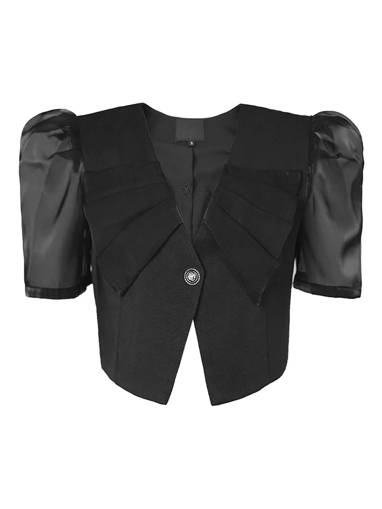 Summer Women Short Suit Satin Formal Chic Peter Pan Collar Cropped Coat Blazer Jacket Ladies Mujer Outwear Street Clothes Outfit