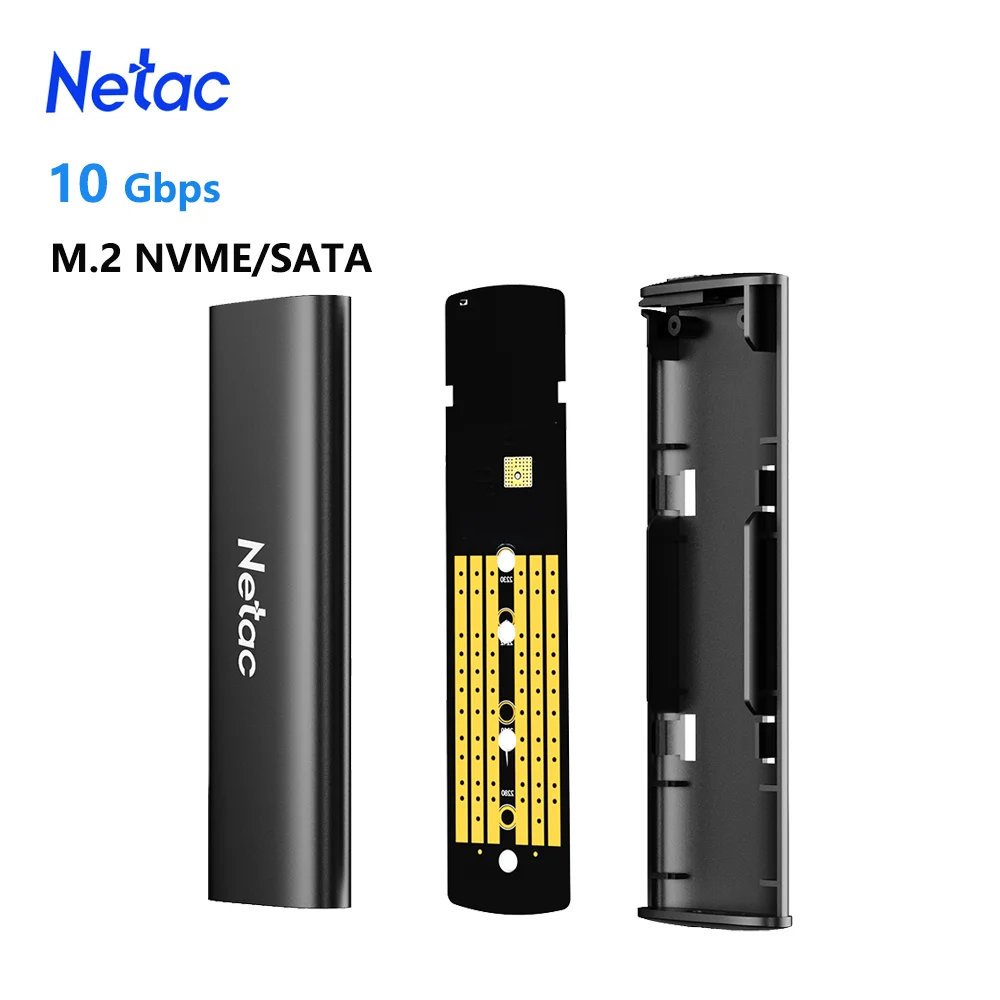 Netac M.2 NVME 2280 2242 SSD Enclosure Adapter USB 3.2 Type-C up to 10Gbps Dual-Protocol SATA SSD External HD Case Support 8TB