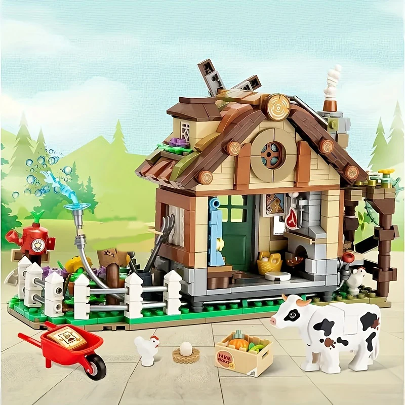 899PCS Farmhouse Living Building Blocks Diy Farmhouse Plants Animals Street View Model Mini Bricks Toy Children Holiday Gifts