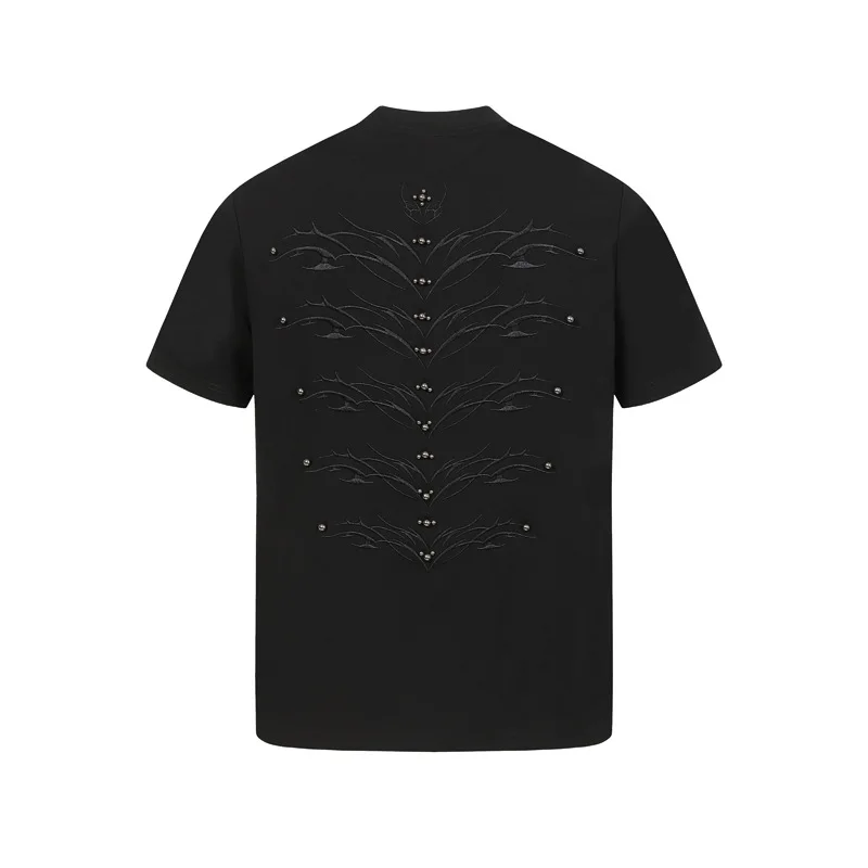 Men's Fashion High Street Oversized HiP Hop T Shirts With Rivets Summer Embroidered Tees Short Sleeve Cleanfit Tops T Shirt