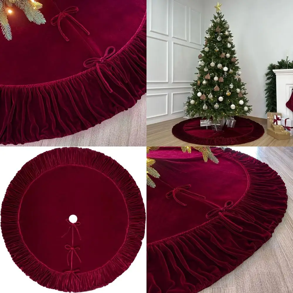 

Бордовая бархатная юбка в виде рождественской елки с рюшами, 72 дюйма, на подкладке из пенопласта, на нейлоновой основе, на шнуровке