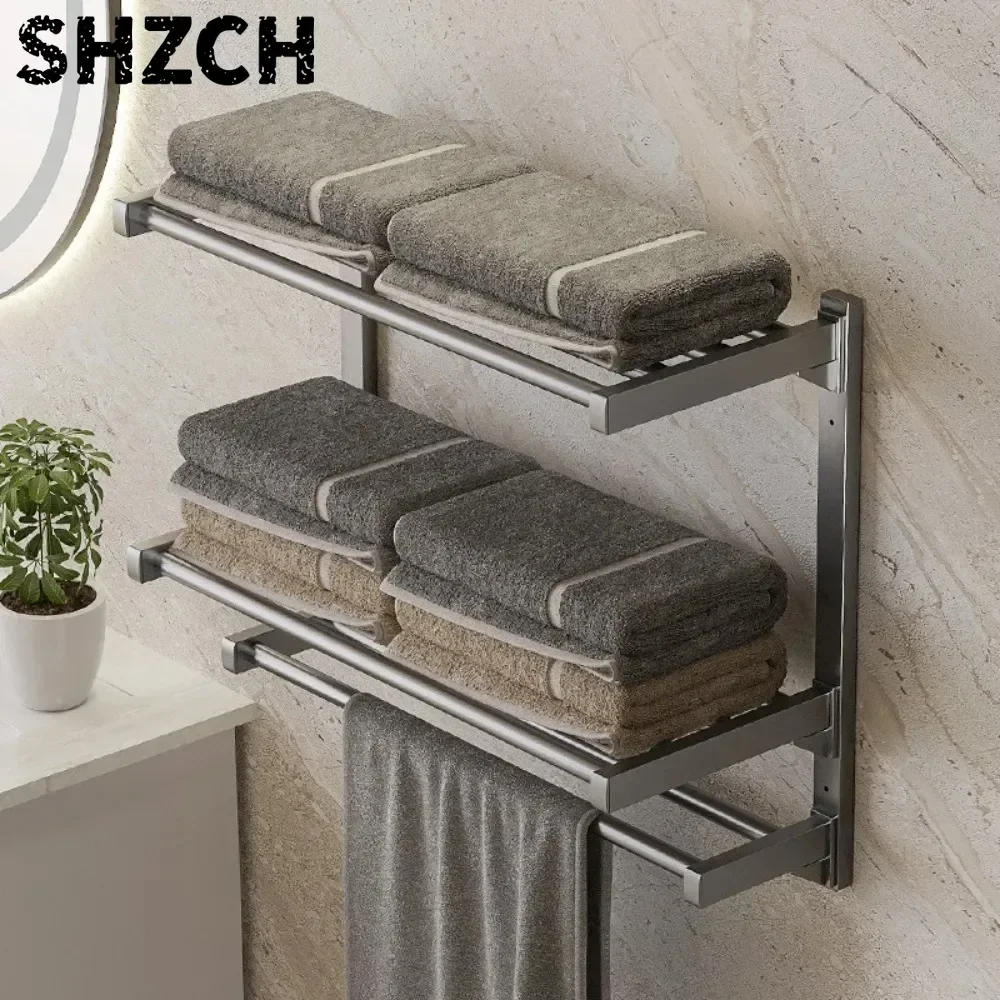 Wall-mounted Towel Rack, High-capacity Non-perforated Towel Storage Shelf, Bar Shelves