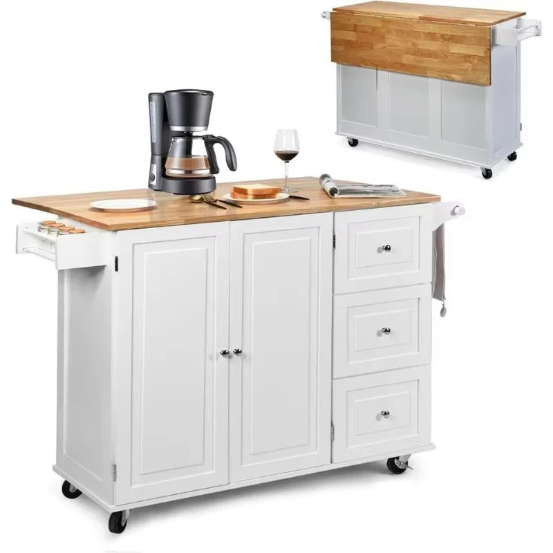 Folding Panel Kitchen Trolley Wooden Storage with Wheels Holds up to 50 kg for Kitchen Island Cabinet