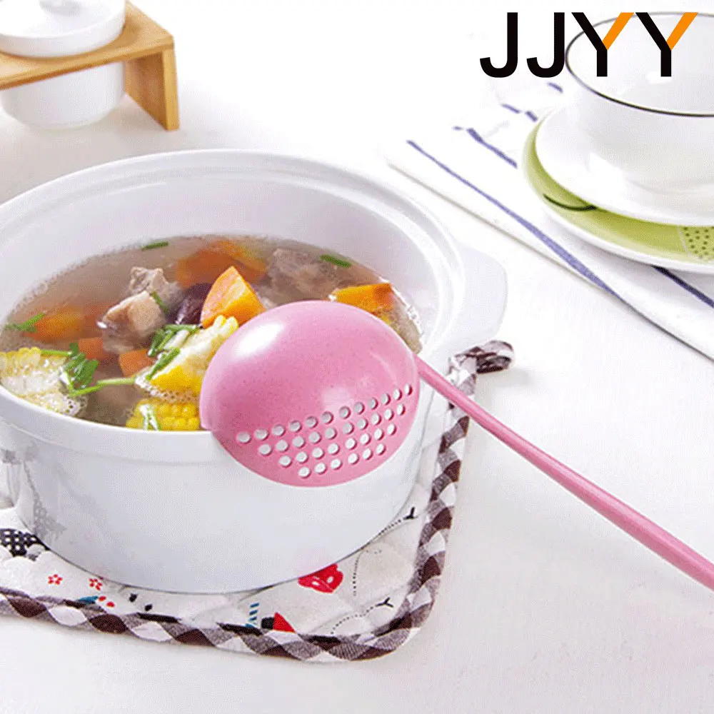 JJYY The 2 in 1 Kitchen Spoon Spoon Long handle Plastic Colander Filter Tableware Hot Pot Spoon