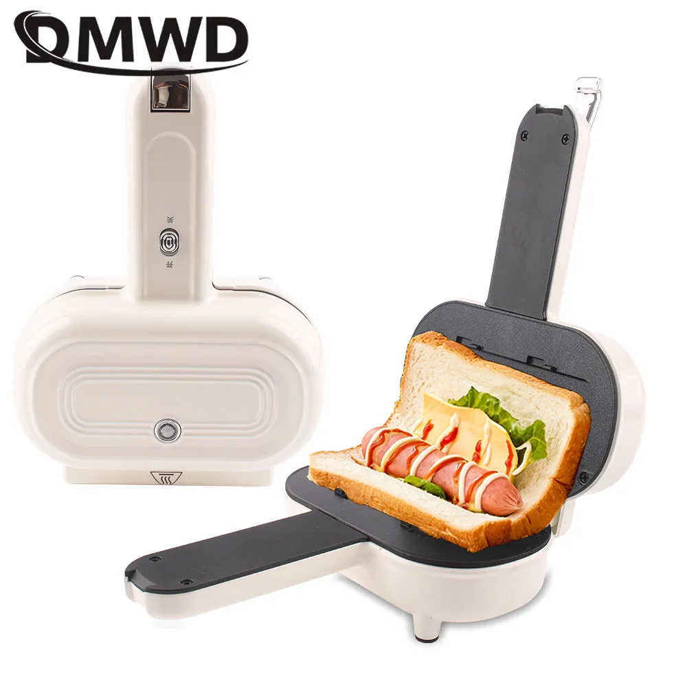 DMWD máquina de sándwich de prensa de doble cara, sartén para hornear, Mini Parrilla de queso, fabricante de desayuno, Pan, tostadora de perros