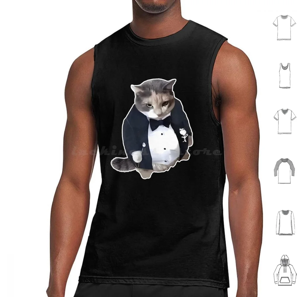 Hq Fat Ass Cat In Tuxedo Bow Tie Suit Chonky Boi Chonkers Meme Tank Tops Print Cotton Fat Ass Cat Fat Cat In A