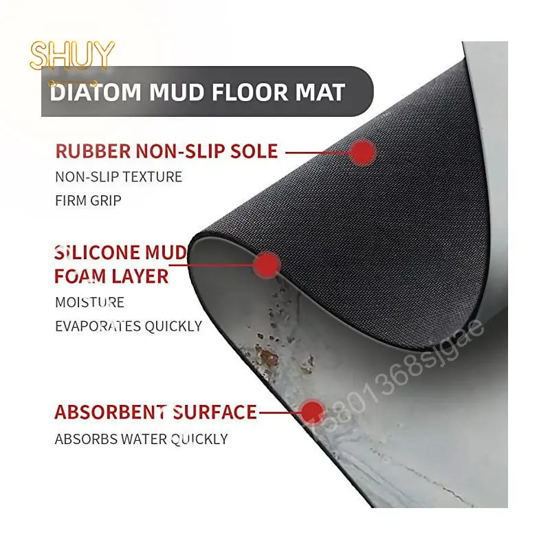 Stones Print Floor Mat Diatom Mud Super Absorbent Kitchen Rug Non-slip Floor Carpet Living Room Bath Quick Dry Entry Doormat