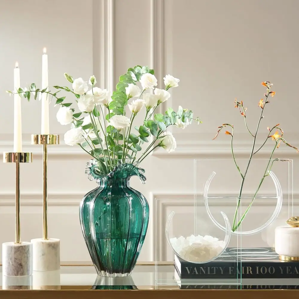 ris Vase 10 inch Clear Glass Decorative lower Vase | lower Vases or Centerpieces, Home Decor, Wedding Housewarming Git, Not Incl