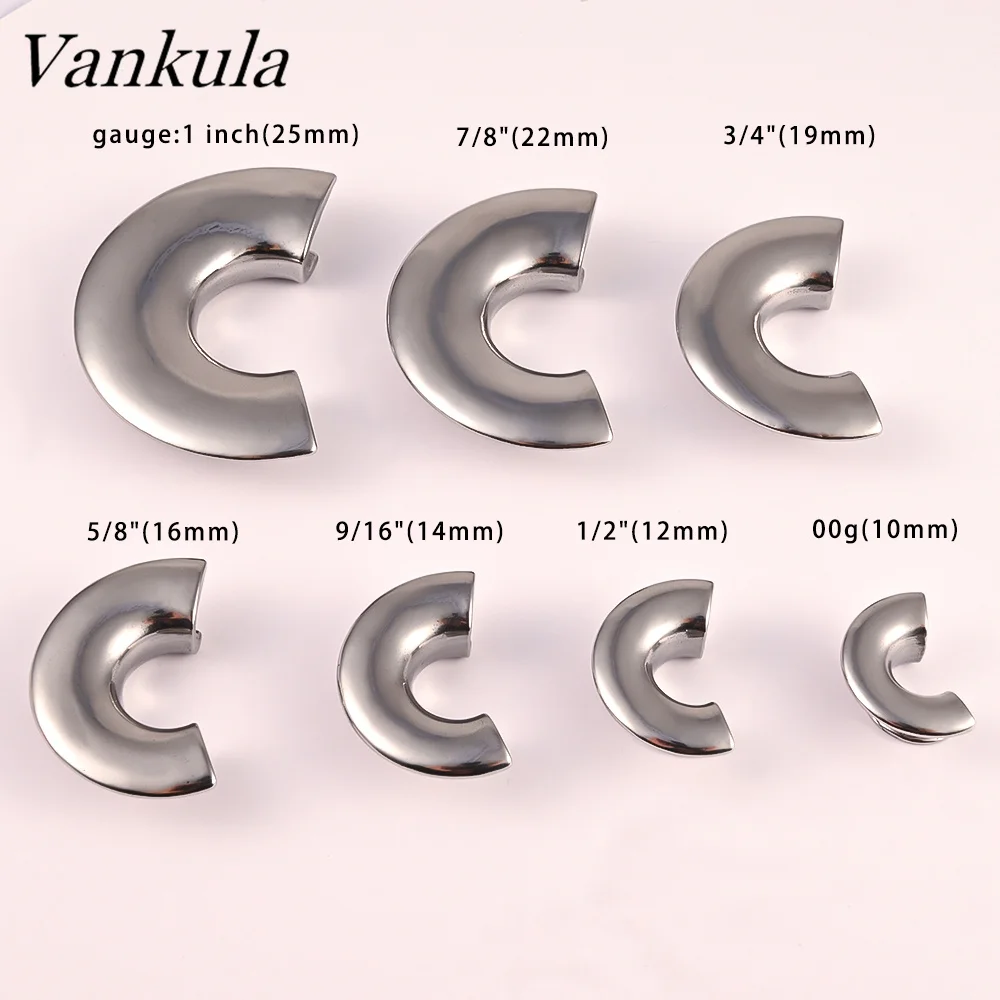 Vankula 2pcs 10-25mm New Semicircle Saddle Ear Tunnel Plug Piercing Expander Ear Gauges Stainless Steel Body Piercing Jewelry