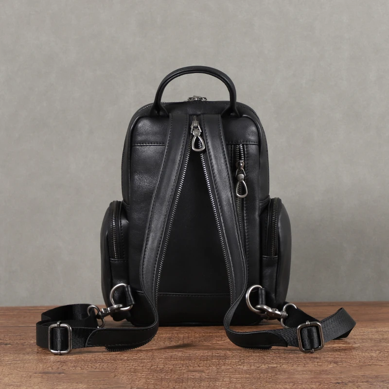 Multi Functional Men Bag Genuine Leather Men's Chest Bag Pack Small Backpack Casual Leather Crossbody Bags Male Shoulder Bags