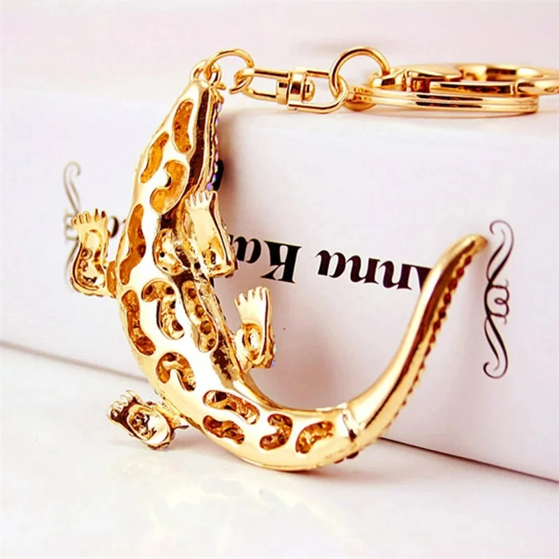 New Crystal Alloy Gecko Fashion Lizard Alloy Metal Key Chain Key Ring Pom Gift For Women Girl Bag Charm Keychain Pendant Jewelry