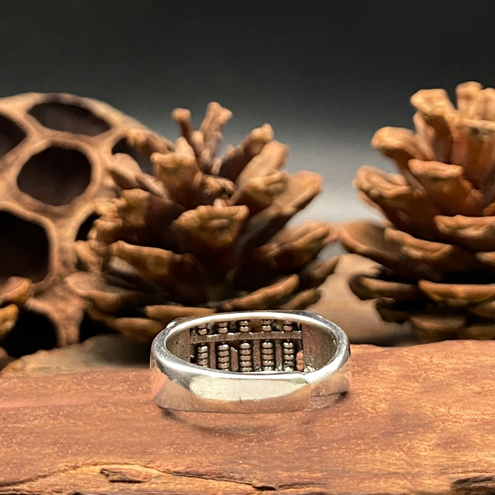 Pixiu abacus ring for men, niche and high-end, hollowed out design for attracting wealth, adjustable index finger ring