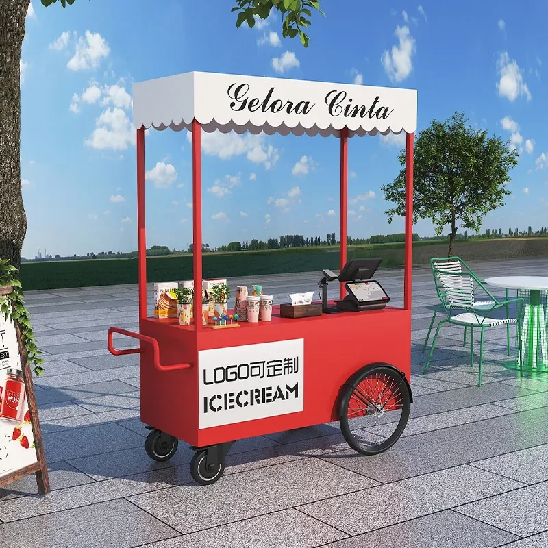 Street Food Truck Trolley Stall Fried Snack Cart Roasted Chestnut Milk Tea Coffee Skewers Oden Mobile Vendor Kiosk