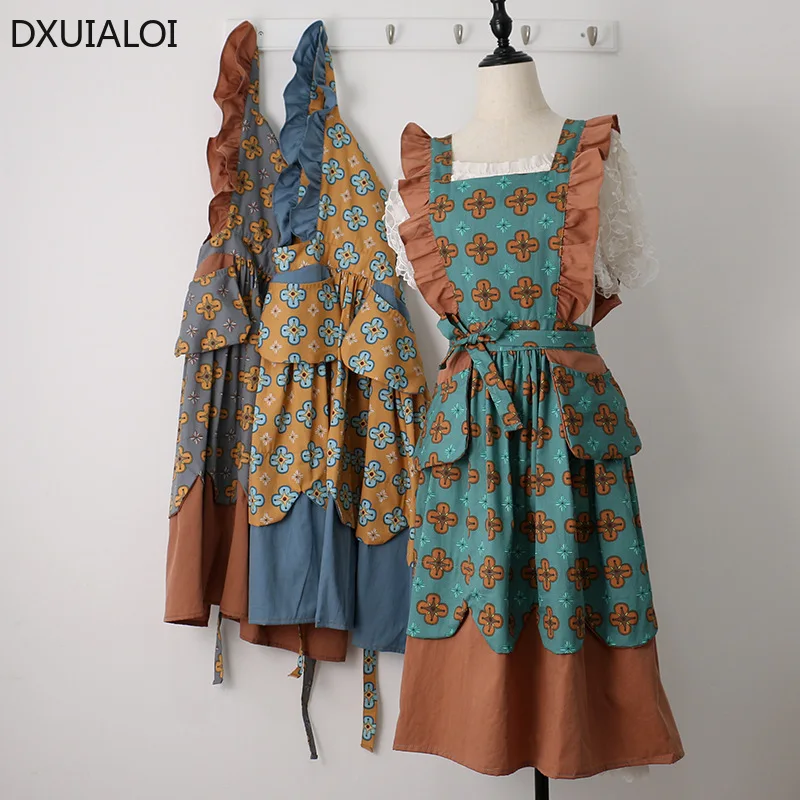 1pc apron Half body floral waistband Fashionable home lace long apron Floral and Horticultural Work Clothes