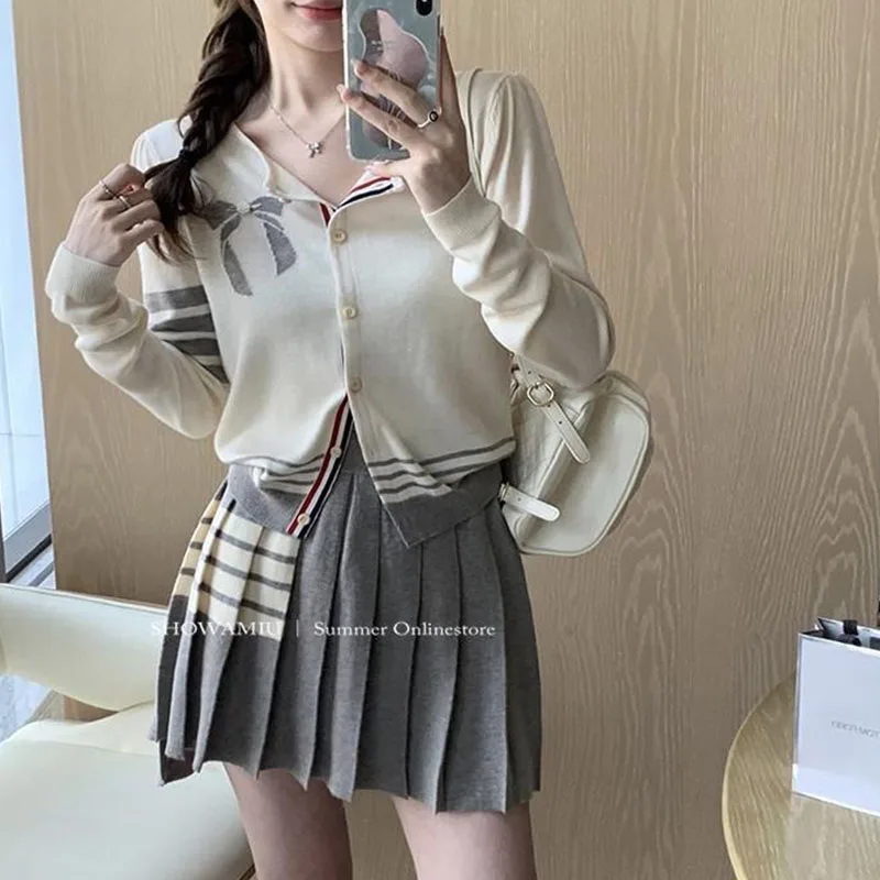Korean College Style Short Skirt Set Knitted Cardigan Jacket+versatile Design Pleated Skirt Half Skirt Two-piece Set for Women