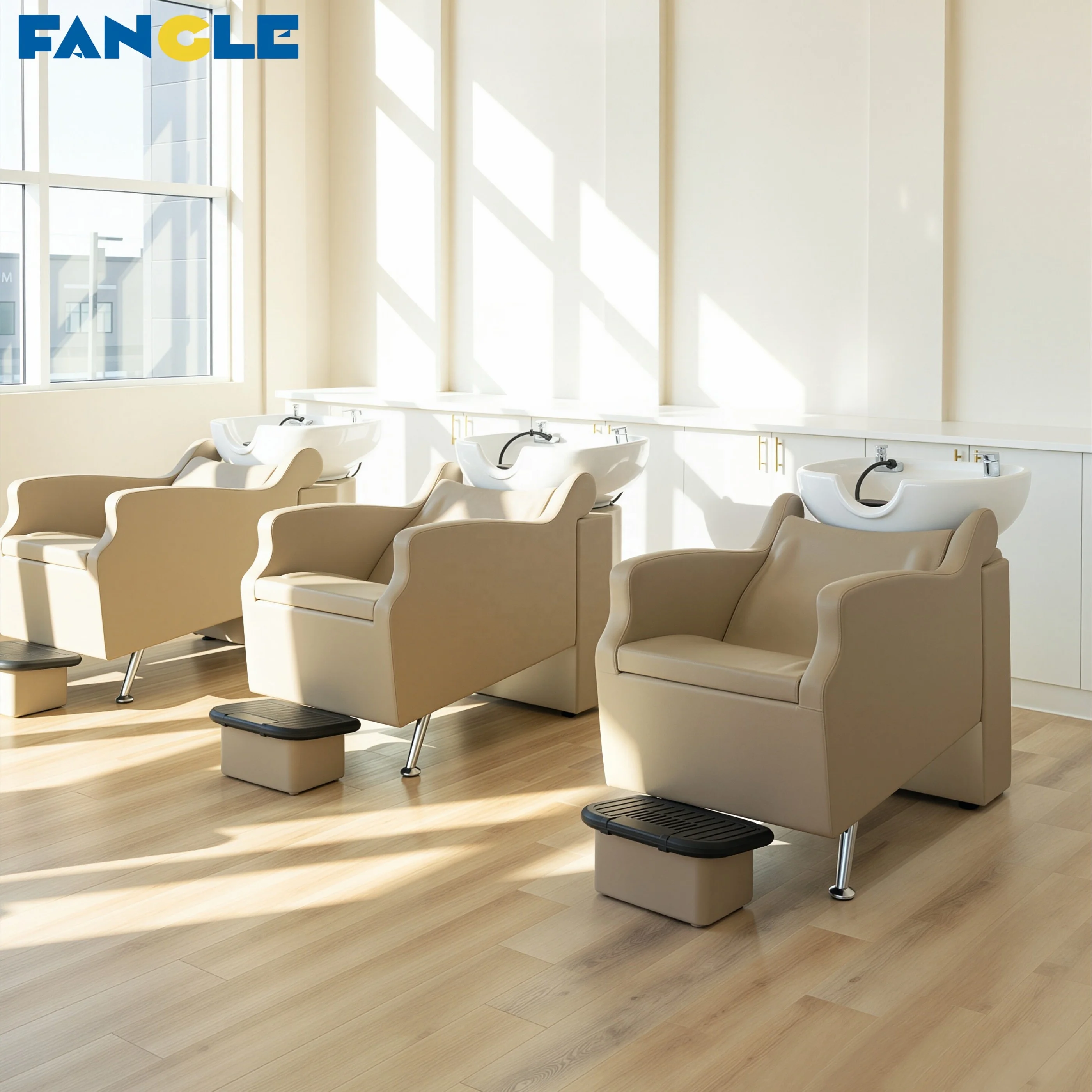 Hot Selling Shampoo Chair With Thickened Seat Cushion Semi-lying Design Customized Color LOGO Ceramic Basin Luxury Shampoo Bed