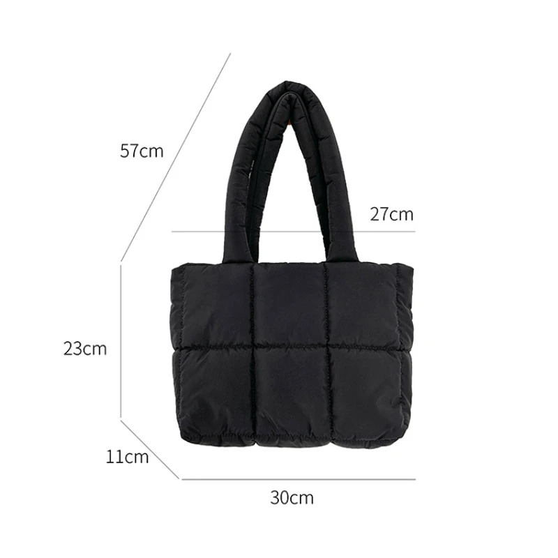 New Down Tote Bag for Women Large Capacity Cloud Handbag Korean Winter Cotton Jacket Checkered Single Nylon Shoulder Bag