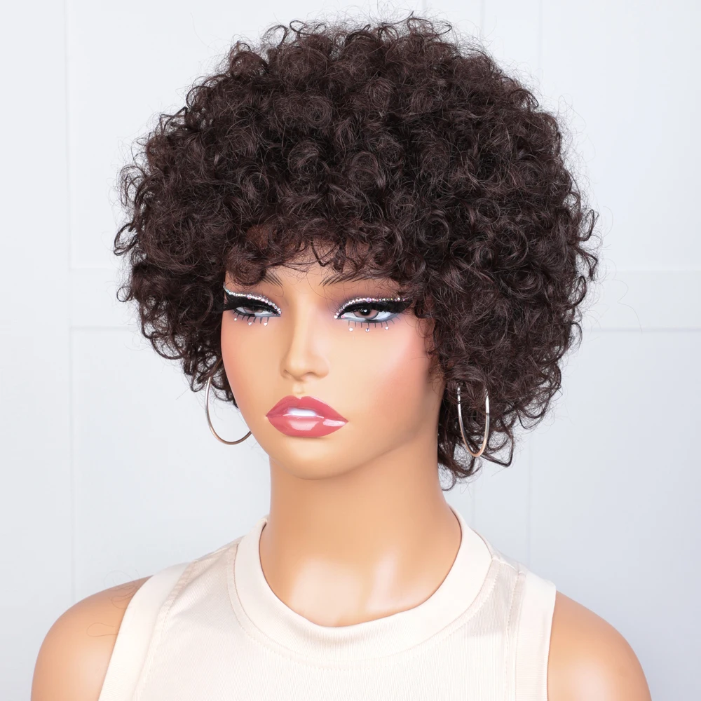 Sleek Curly Human Hair Wigs For Women Short Curly Pixie Cut Brazilian Hair Wigs Afro Kinky Curly Wigs Natural Woman Wig