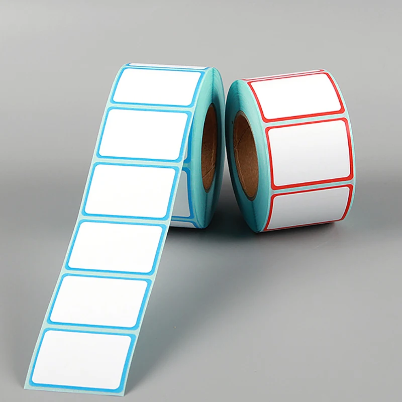 Blue Red Border Three Proof Thermal Label Print Paper Milk Tea Cup Stickers Supermarket Price Tag Self Adhesive Blank Label