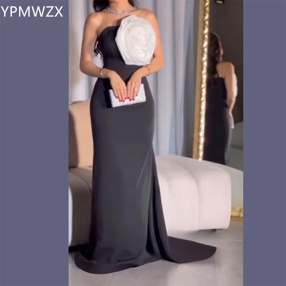 YPMWZX-Robe de Soirée Personnalisée, Tenue de Bal Formelle, Sans Bretelles, Longueur au Sol, Jupes à Fleurs en Fibres 3D