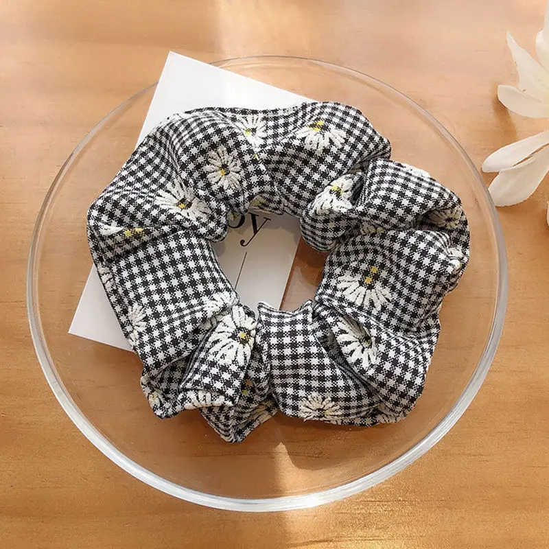 Plaid Little Daisy Hair Ring Girl Hair Ties Hair Rope For Youg Girl Hair Accessories