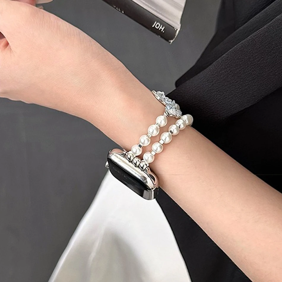 Luxuriöses Kristall-Schmetterlingsarmband für Apple Watch Band S11/10/9/8/7/SE/6/5/Ultra 3 Uhr 49/46/45/44/42/41/40/38 mm Perlenarmband – Detail 14
