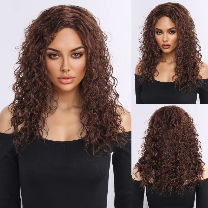 

European and American fashion for women, middle-parted long , African small curly hair wigs, synthetic high-tempe