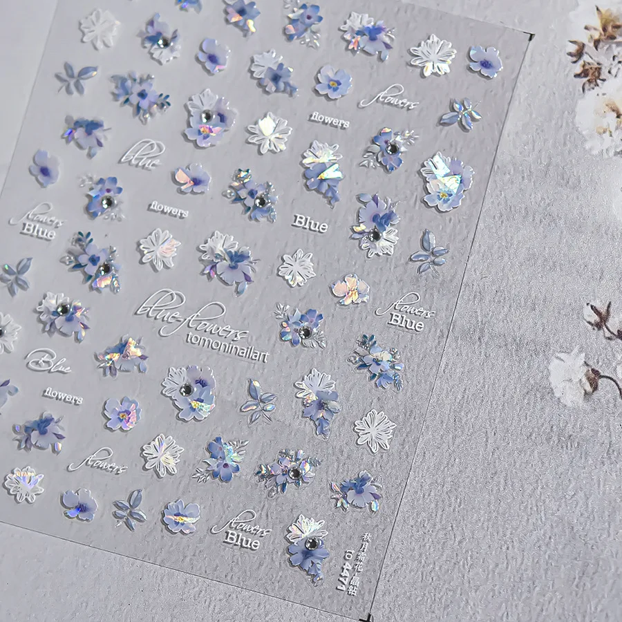 Oosterse blauwe en witte porseleinen nail art sticker delicate gouden overzicht bloemen nail art Chinese vintage keramische manicure sticker