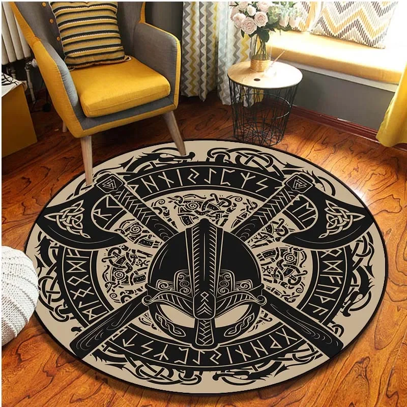 The Vikings Pattern Area Rug Round Floor Mat Living Room Carpet Bathroom Kitchen Rug Doormat Comfortable Carpet Machine Washable