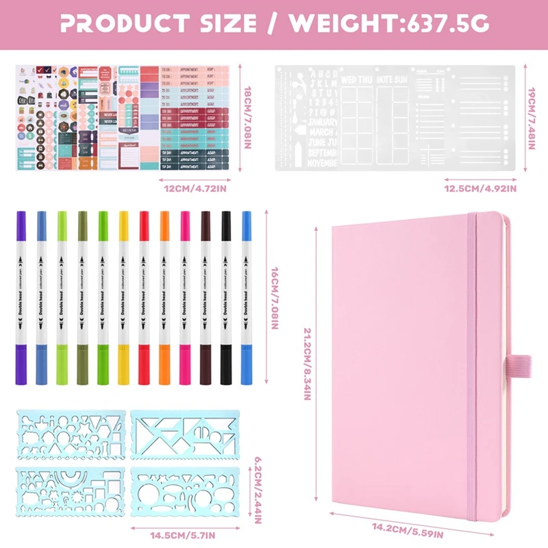 A5 Hardcover Dotted Journal Notebook With 184 Numbered Pages,Dotted Journaling Kit For Beginner-AC47