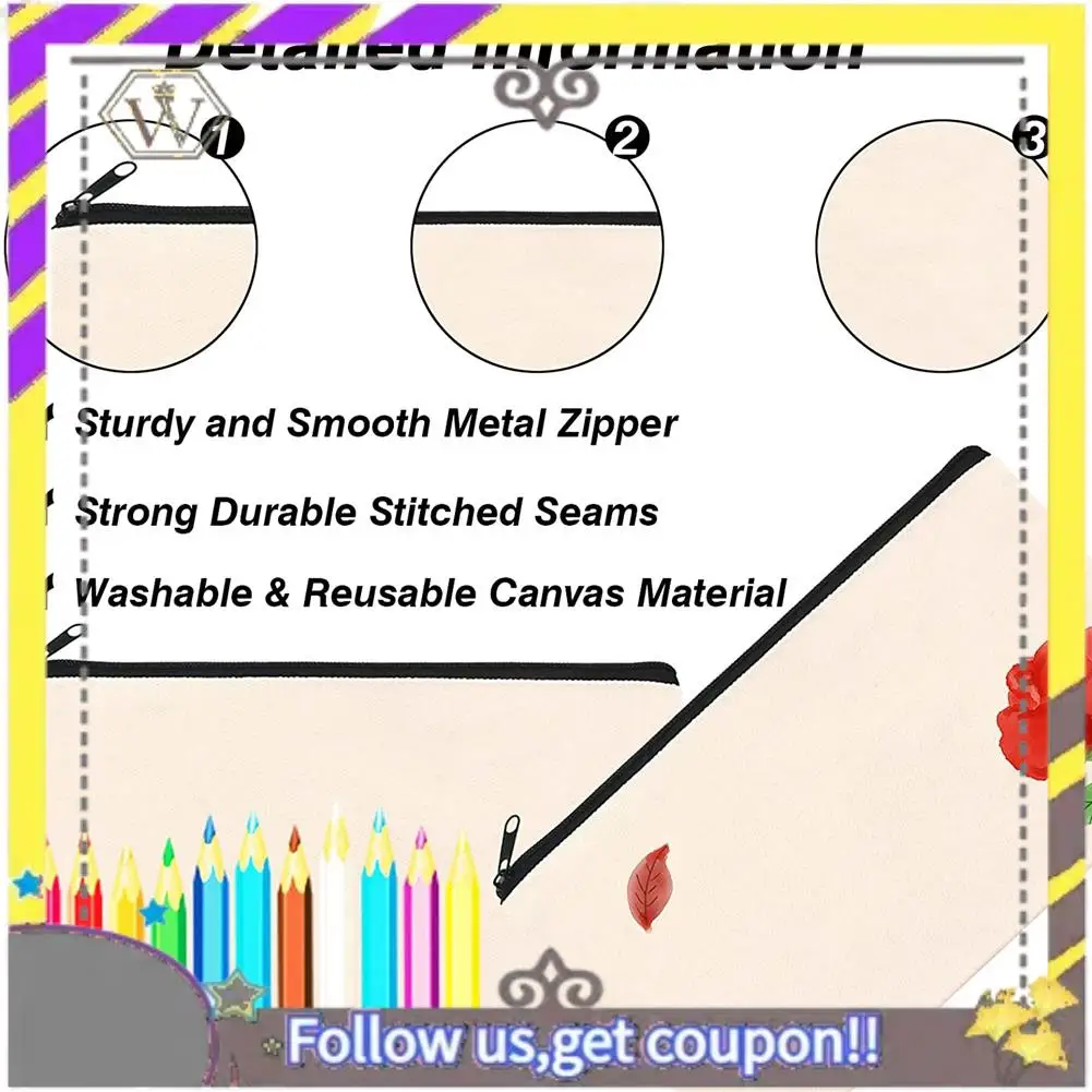 

New 16Pcs Multi-Purpose Cosmetics Bag With Zipper Canvas Makeup Pouches Toiletry Bag Pen Pencil Bag Blank DIY Craft Bag