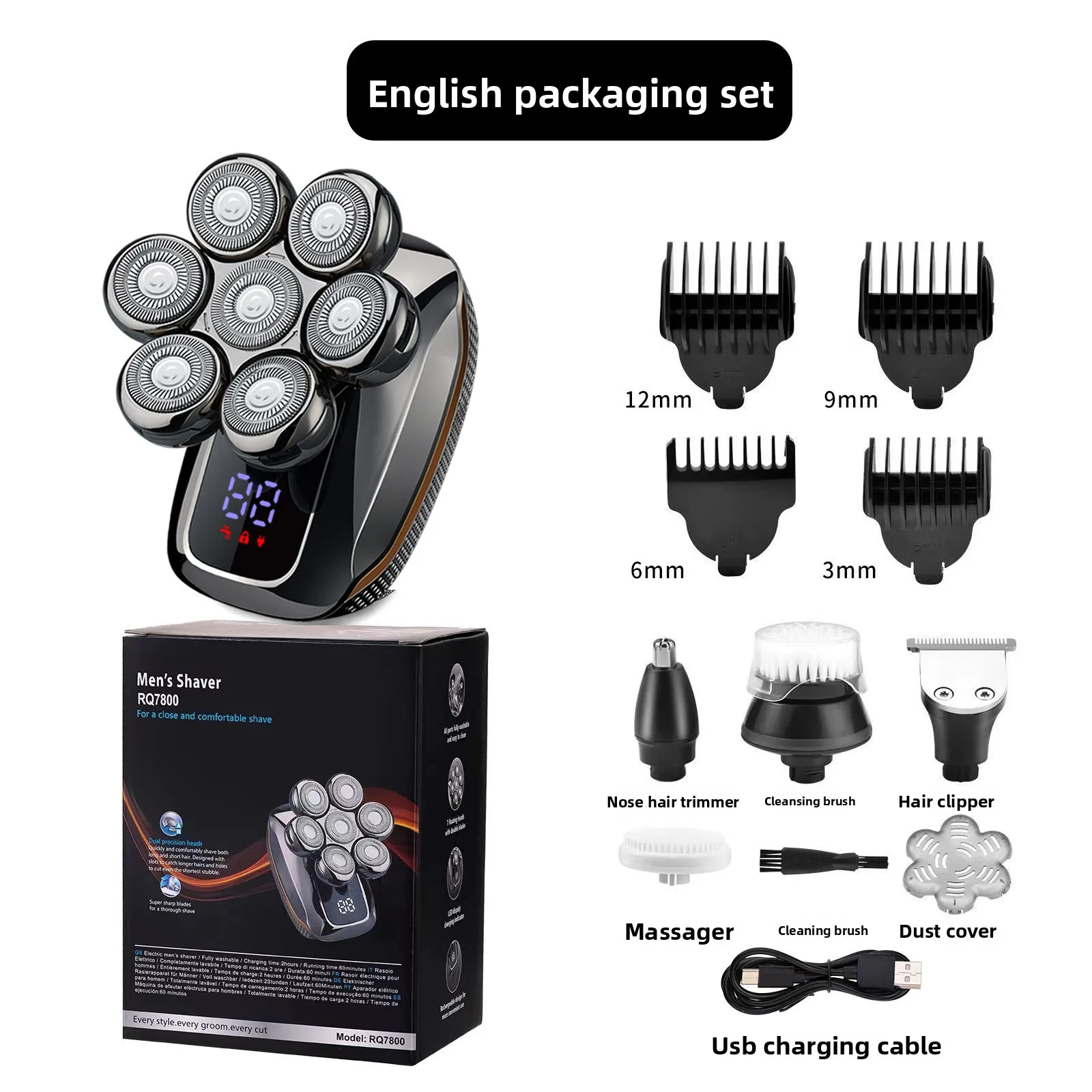 

Новая электрическая парикмахерская, умная мужская бритва для лысины, бритва с семью лезвиями, многофункциональная бритва