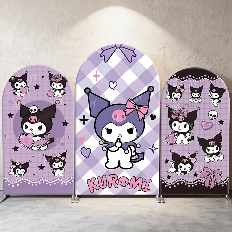 

Kuromi Arch Backdrop Cover Sanrio Theme Girl Birthday Baby Shower Purple Cartoon Patterns Photograph Background Photo Booth Prop