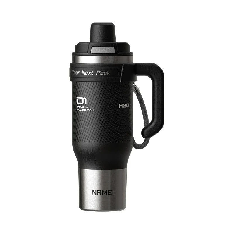 1250ml Edelstahl-Keramik-Becher, 72 Stunden Kälteisolierung, Tragbare Thermoflasche mit Strohhalm, Großvolumiger Becher