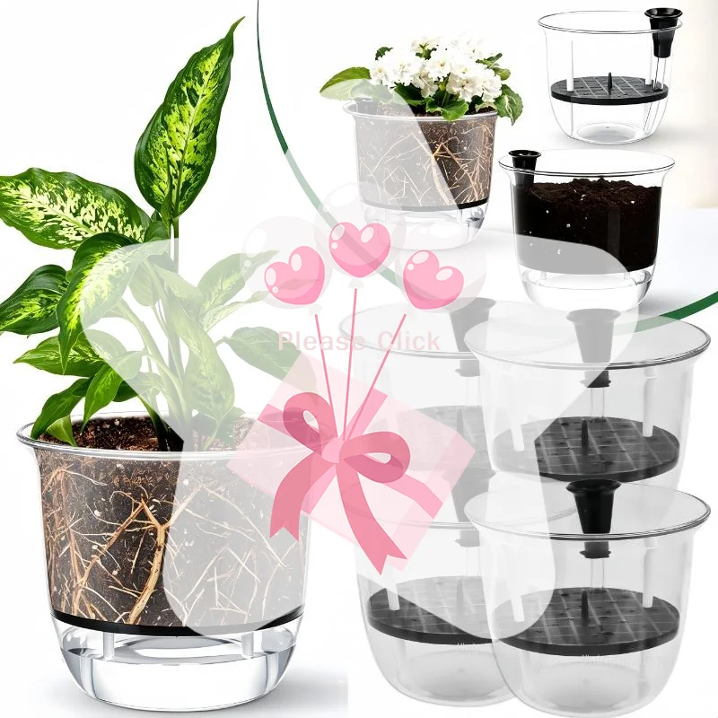 Self Watering Indoor Plant Pots with Visible Deep Reservoir for Spider Plants Orchids Beginner Friendly Planting