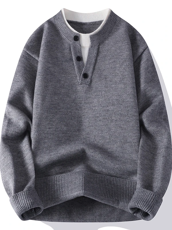 

Men's Thiened Knitted Pure Color Button Collar Sweater Faionable Base Layer irt Casual Sle Polyester Fiber Long Sve