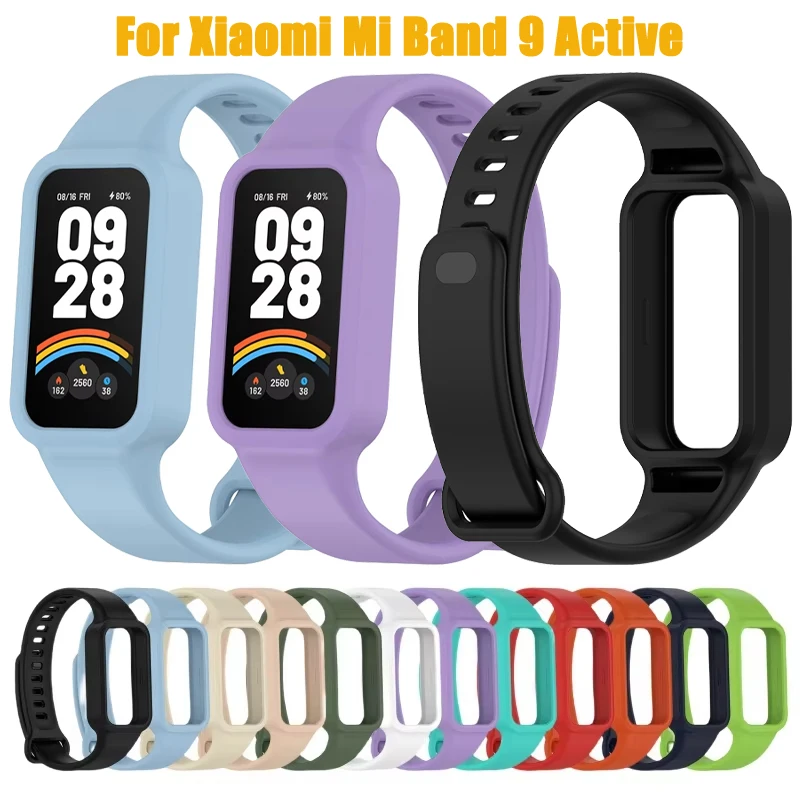 For Xiaomi Mi Band 9 Active Watchband Soft Silicone Single Color Bumper Protector Integrated Strap For Xiaomi Band 9 Active Belt