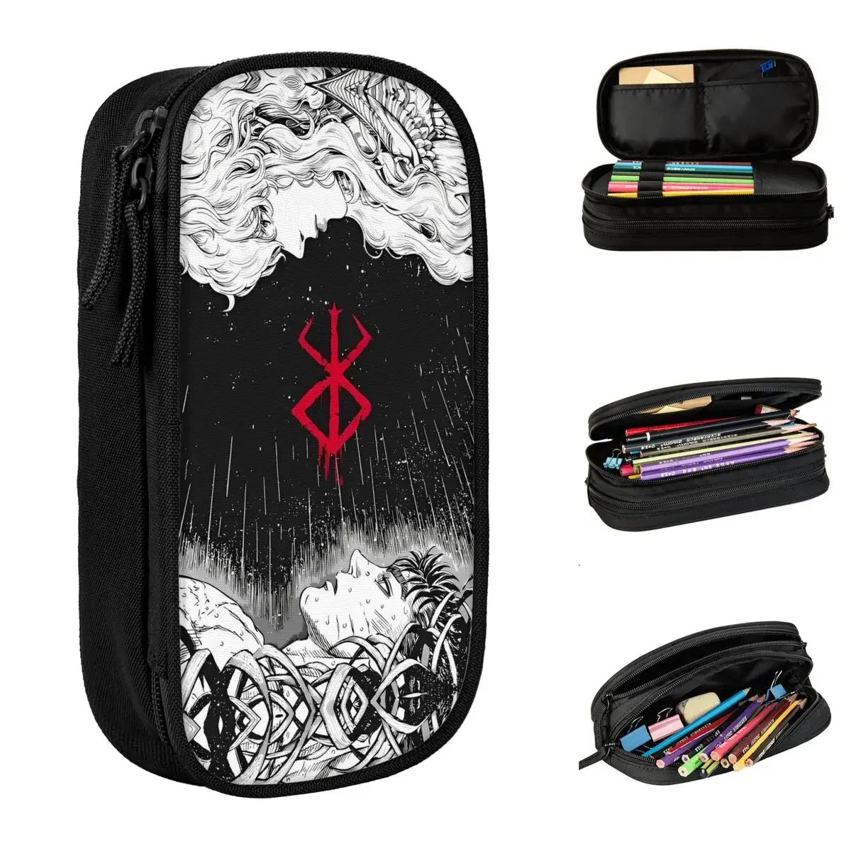 

Japan Anime Berserk Pencil Case Swordsman Manga Guts Pen Box Bags for Student Big Capacity Students School Zipper Pencil Pouch