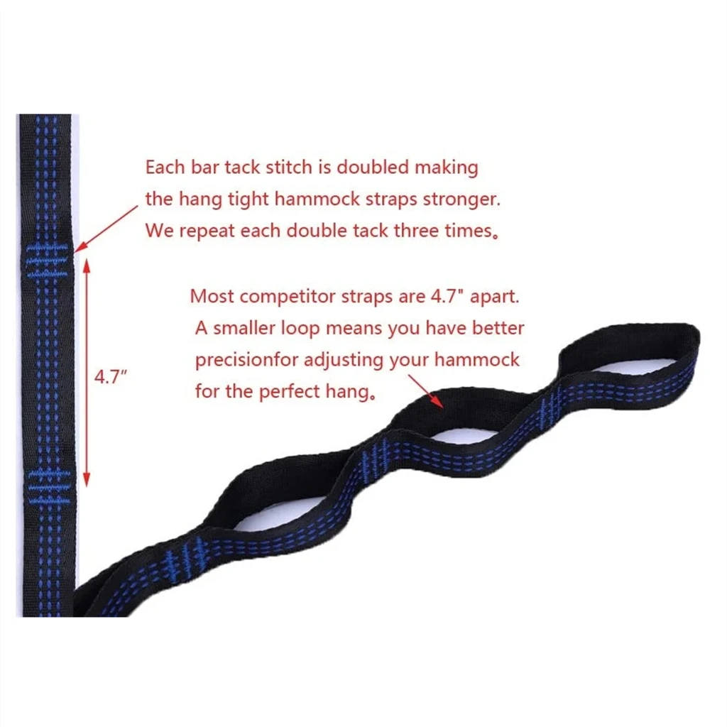 2Pcs Hammock Straps Special Reinforced Polyester Straps 8 Ring High Load-Bearing Barbed Black Outdoor Camping Hammock Straps image 4