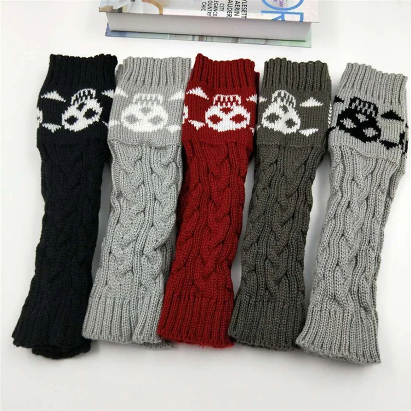 Y2K Arm Warmers Black Skull Gloves Goth Long Fingerless Arm Sleeve Gloves Women Knitting Warm Gloves Punk EMO Fashion  Mittens