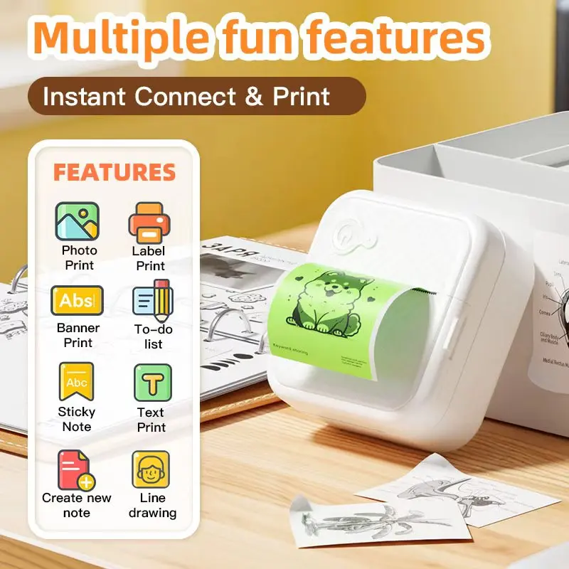 Dolewa D8 Portable Printer Thermal Paper Stickers Paper Mini Printers Labels Maker Printer for Photo Printing for Gift