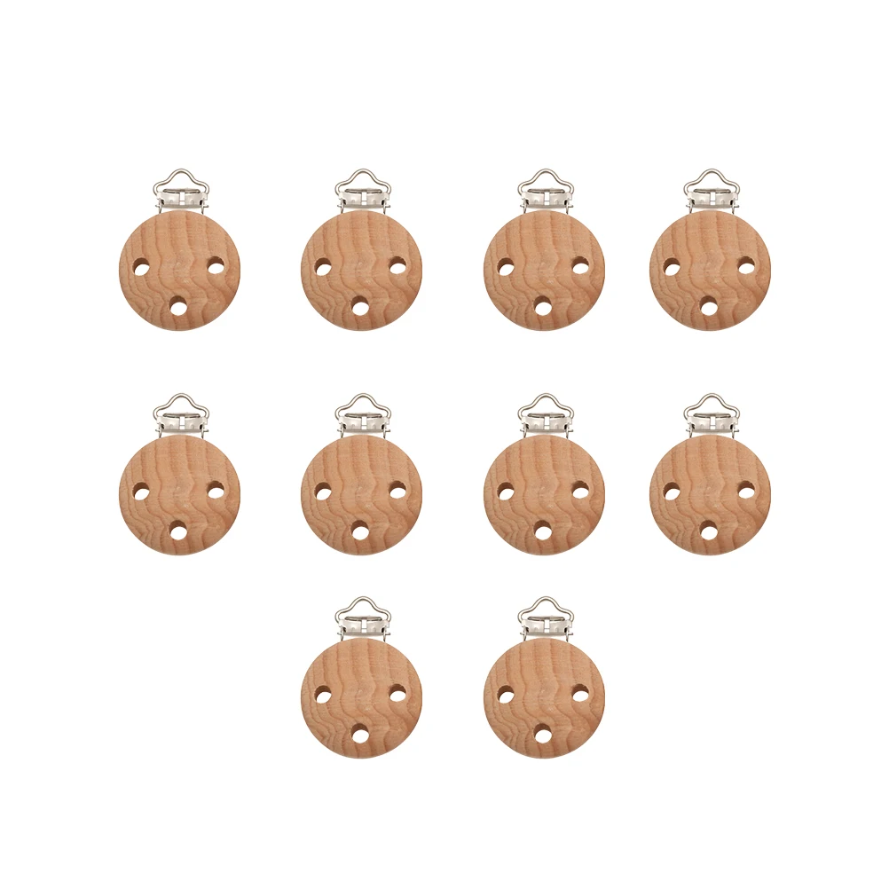 

10 PCS Pacifier Holder Clip Wooden Teether Holders Round Clips Child