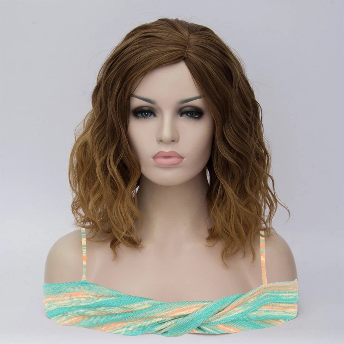 MSIWIGS Woman Brown Cosplay Wig Short Wavy Synthetic Heat Resistant Hair Pink Blonde Ombre Cos Wig