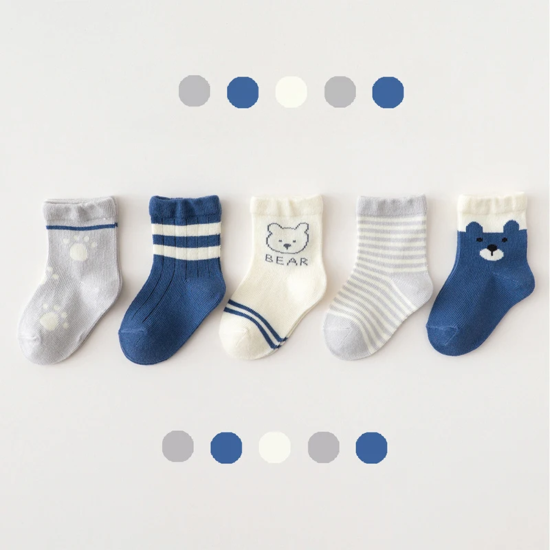 5 Pairs Of Korean Style Baby Socks Boys' Socks Baby Comfortable Autumn And Summer Cute Cartoon Animal Children's Socks