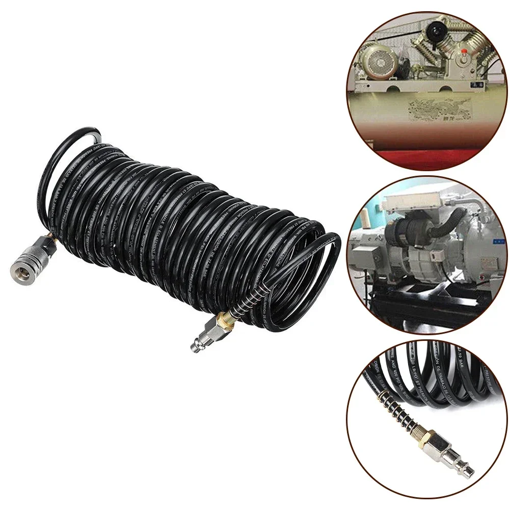 Flexible Black Air Compressor Hose Line PE Pneumatic Duct Air Pressure Hose 200 PSI With US Quick Connector