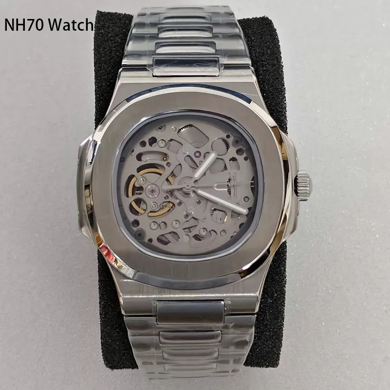 41MM NH70 Modified Men's Mechanical Watch with Skeleton Dial and Nautilus Design  Powered by Japanese NH70 Movement