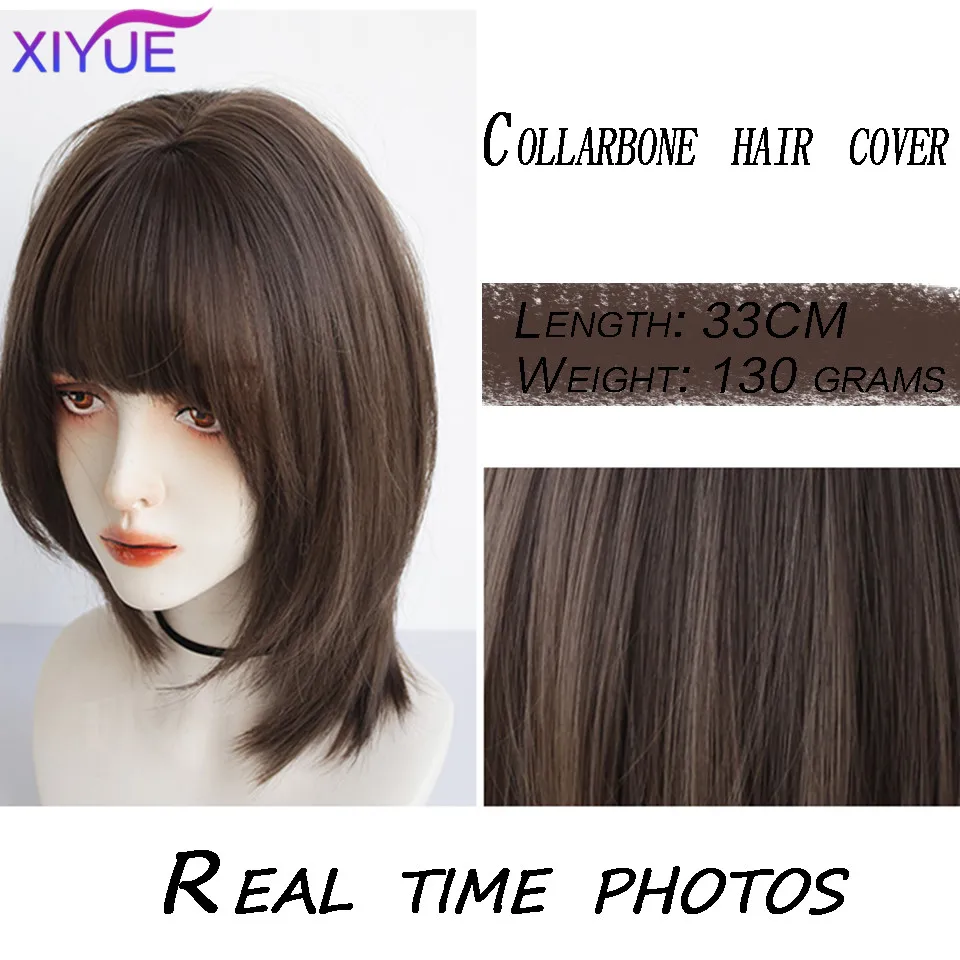 XIYUE Synthetic Short Straight Black Wigs for Women Medium Shoulder Length Wig with Bangs Daily use Anime Clavicle Fake Hair